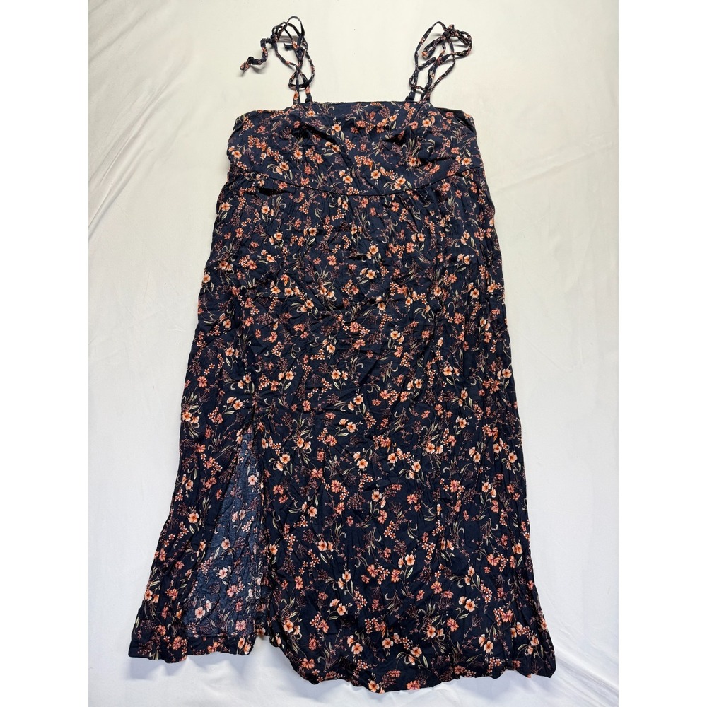 Old Navy A Line Midi Swing Dress Womens 3X Black Floral Tie Shoulder Split Front
